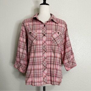 Woolrich Pink Plaid Geranium 3/4 Sleeves Button Down Shirt, Size MP